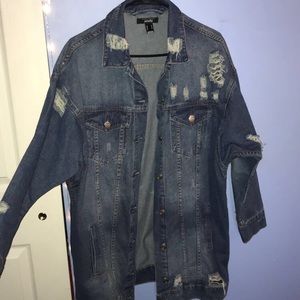 Distressed oversized jean jacket